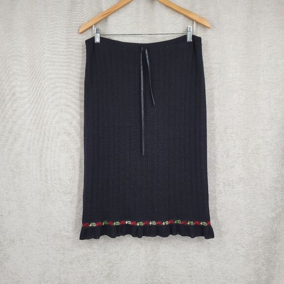 URCHIN MARK EISER Y2K Ribbed Knit Skirt with Embroiderey Ruffled Hem Vamp Goth - Picture 1 of 11